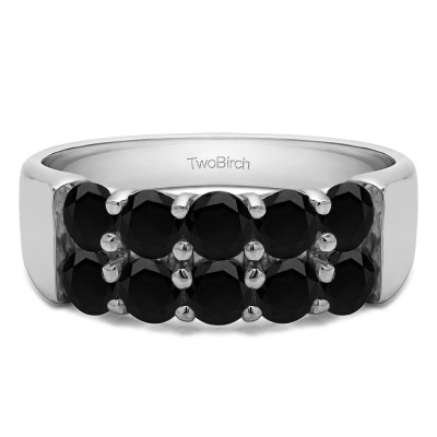 1 Carat Black Ten Stone Double Row Shared Prong Wedding Band