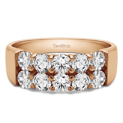 2 Carat Ten Stone Double Row Shared Prong Wedding Band  in Rose Gold