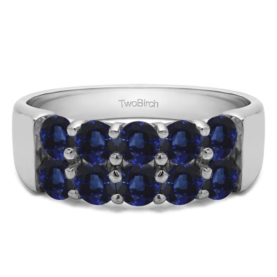 1 Carat Sapphire Ten Stone Double Row Shared Prong Wedding Band