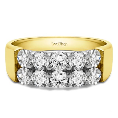 2 Carat Ten Stone Double Row Shared Prong Wedding Band  in Two Tone Gold