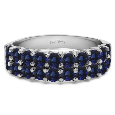 1 Carat Sapphire Double Row Double Shared Prong Wedding Ring
