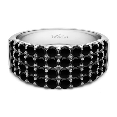 2.04 Carat Black Four Row Wide Domed Anniversary Ring