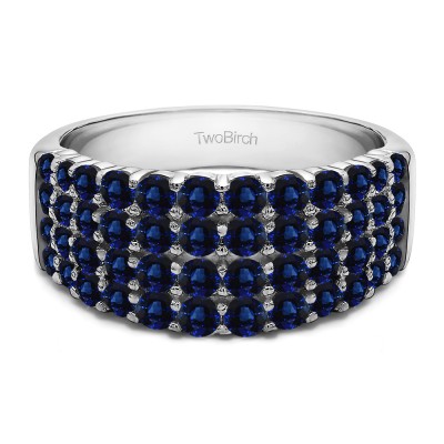 2.04 Carat Sapphire Four Row Wide Domed Anniversary Ring