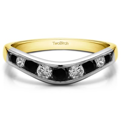 0.42 Ct. Black and White Graduated Round Channel Contour Band in Two Tone Gold