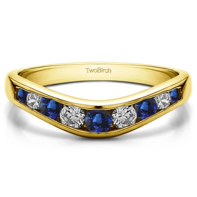 0.42 Ct. Sapphire and Diamond Graduated Round Channel Contour Band in Yellow Gold