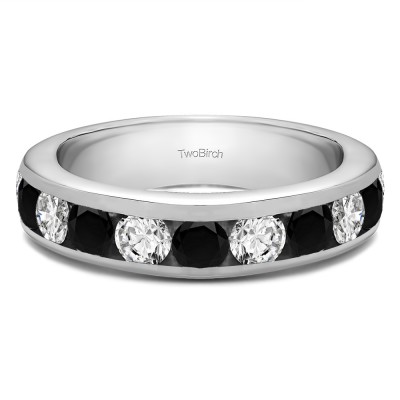 0.75 Carat Black and White 10 Stone Channel Set Wedding Ring