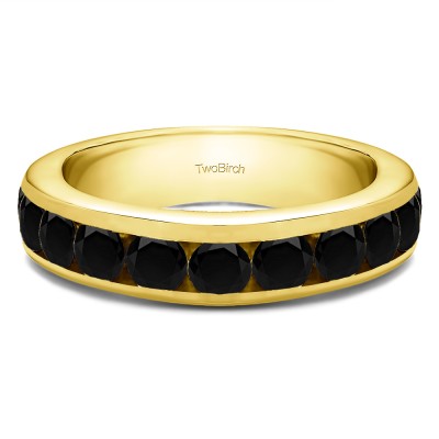0.5 Carat Black 10 Stone Channel Set Wedding Ring in Yellow Gold