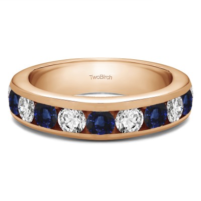 0.5 Carat Sapphire and Diamond 10 Stone Channel Set Wedding Ring in Rose Gold