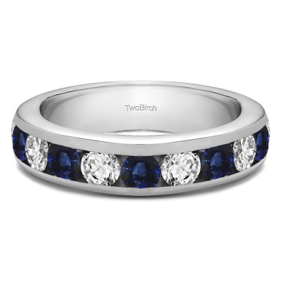 0.75 Carat Sapphire and Diamond 10 Stone Channel Set Wedding Ring