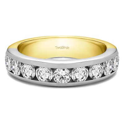 1.5 Carat 10 Stone Channel Set Wedding Ring in Two Tone Gold