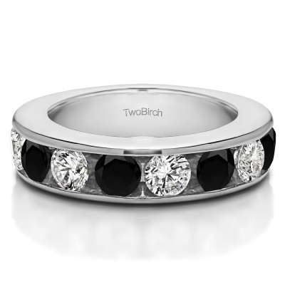 1.5 Carat Black and White 10 Stone Open Ended Channel Set Wedding Ring