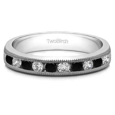 0.5 Carat Black and White 10 Stone Open Ended Channel Set Wedding Ring