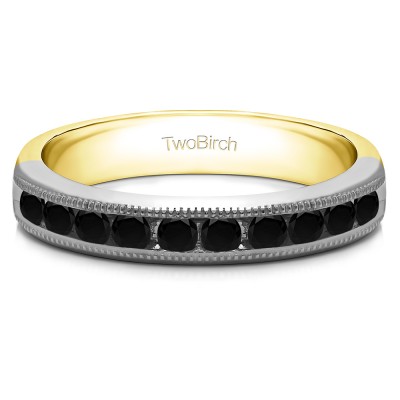 0.5 Carat Black 10 Stone Open Ended Channel Set Wedding Ring  in Two Tone Gold