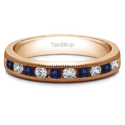 0.5 Carat Sapphire and Diamond 10 Stone Open Ended Channel Set Wedding Ring  in Rose Gold