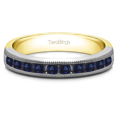 0.5 Carat Sapphire 10 Stone Open Ended Channel Set Wedding Ring  in Two Tone Gold
