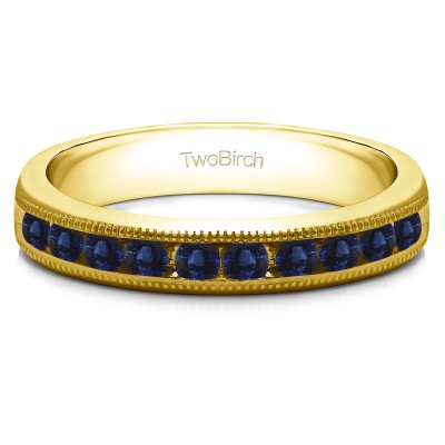 0.5 Carat Sapphire 10 Stone Open Ended Channel Set Wedding Ring  in Yellow Gold