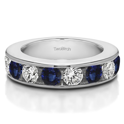 1.5 Carat Sapphire and Diamond 10 Stone Open Ended Channel Set Wedding Ring