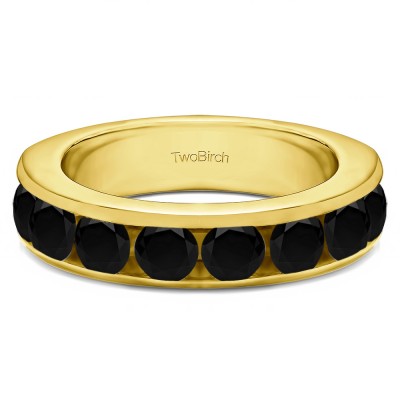 2 Carat Black Eight Stone Open Ended Channel Set Wedding Ring  in Yellow Gold