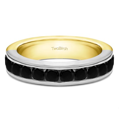 0.5 Carat Black Twelve Stone Channel Set Straight Wedding Ring  in Two Tone Gold