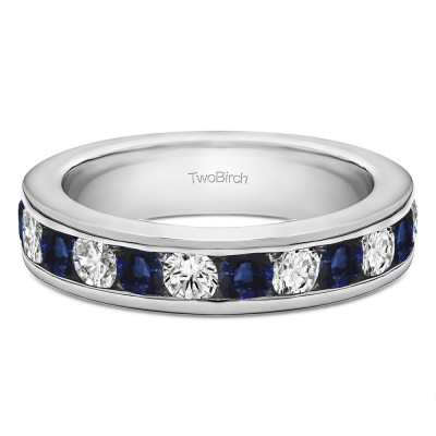 1 Carat Sapphire and Diamond Twelve Stone Channel Set Straight Wedding Ring