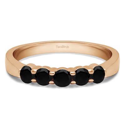 1.25 Carat Black Five Stone Shared Prong Pinched Shank Wedding Band  in Rose Gold