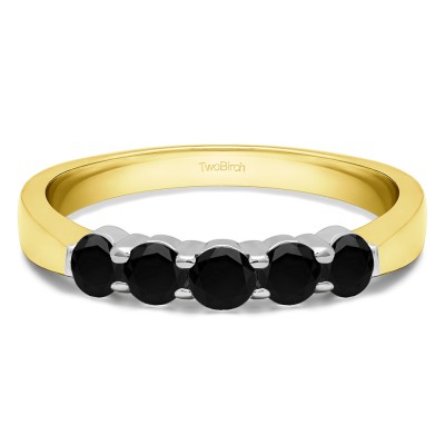 0.5 Carat Black Five Stone Shared Prong Pinched Shank Wedding Band  in Two Tone Gold