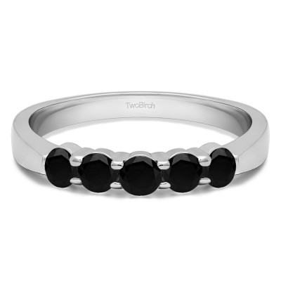 0.5 Carat Black Five Stone Shared Prong Pinched Shank Wedding Band