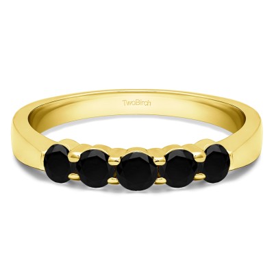 0.5 Carat Black Five Stone Shared Prong Pinched Shank Wedding Band  in Yellow Gold