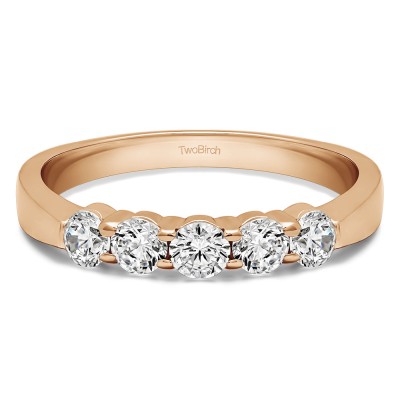 1 Carat Five Stone Shared Prong Pinched Shank Wedding Band  in Rose Gold