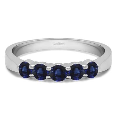 0.5 Carat Sapphire Five Stone Shared Prong Pinched Shank Wedding Band