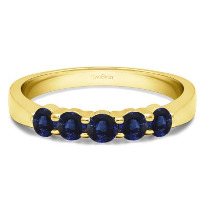 0.5 Carat Sapphire Five Stone Shared Prong Pinched Shank Wedding Band  in Yellow Gold