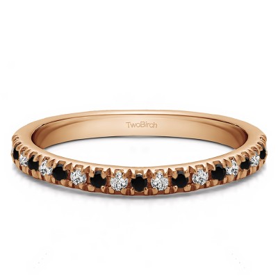 0.1 Carat Black and White Twenty Stone Domed French Cut Pave Set Wedding Ring in Rose Gold