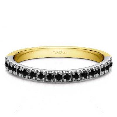 0.1 Carat Black Twenty Stone Domed French Cut Pave Set Wedding Ring in Two Tone Gold