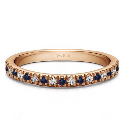 0.1 Carat Sapphire and Diamond Twenty Stone Domed French Cut Pave Set Wedding Ring in Rose Gold