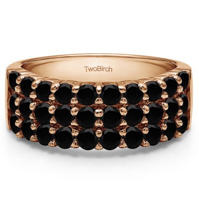 1.5 Carat Black Three Row Double Shared Prong Anniversary Band  in Rose Gold