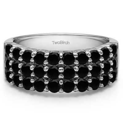 1.5 Carat Black Three Row Double Shared Prong Anniversary Band