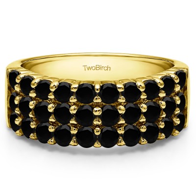 1.5 Carat Black Three Row Double Shared Prong Anniversary Band  in Yellow Gold