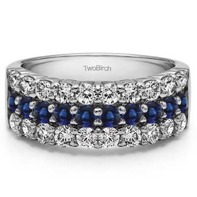 1.5 Carat Sapphire and Diamond Three Row Double Shared Prong Anniversary Band