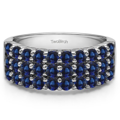 1.5 Carat Sapphire Three Row Double Shared Prong Anniversary Band