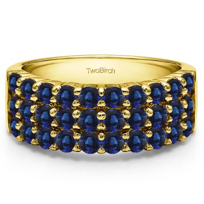 1.5 Carat Sapphire Three Row Double Shared Prong Anniversary Band  in Yellow Gold