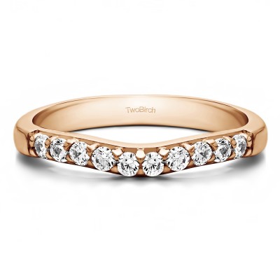 0.25 Ct. Ten Stone Curved Prong Set Wedding Ring in Rose Gold