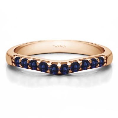 0.25 Ct. Sapphire Ten Stone Curved Prong Set Wedding Ring in Rose Gold