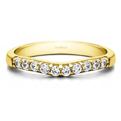 0.25 Ct. Ten Stone Curved Prong Set Wedding Ring in Yellow Gold
