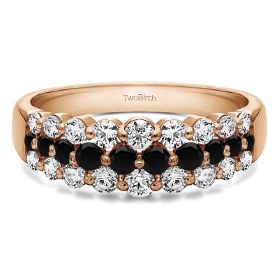 0.99 Carat Black and White Three Row Common Prong Wedding Ring in Rose Gold