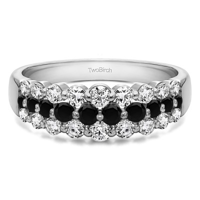 0.99 Carat Black and White Three Row Common Prong Wedding Ring