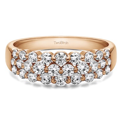 0.99 Carat Three Row Common Prong Wedding Ring in Rose Gold
