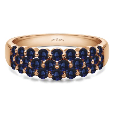 0.99 Carat Sapphire Three Row Common Prong Wedding Ring in Rose Gold
