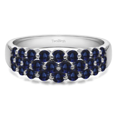 0.99 Carat Sapphire Three Row Common Prong Wedding Ring