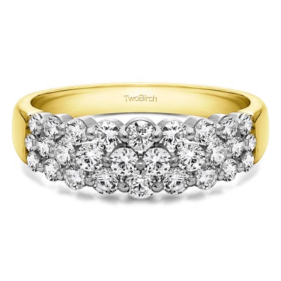 0.99 Carat Three Row Common Prong Wedding Ring in Two Tone Gold