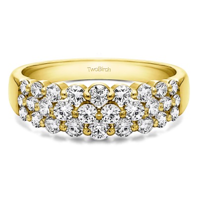 0.99 Carat Three Row Common Prong Wedding Ring in Yellow Gold